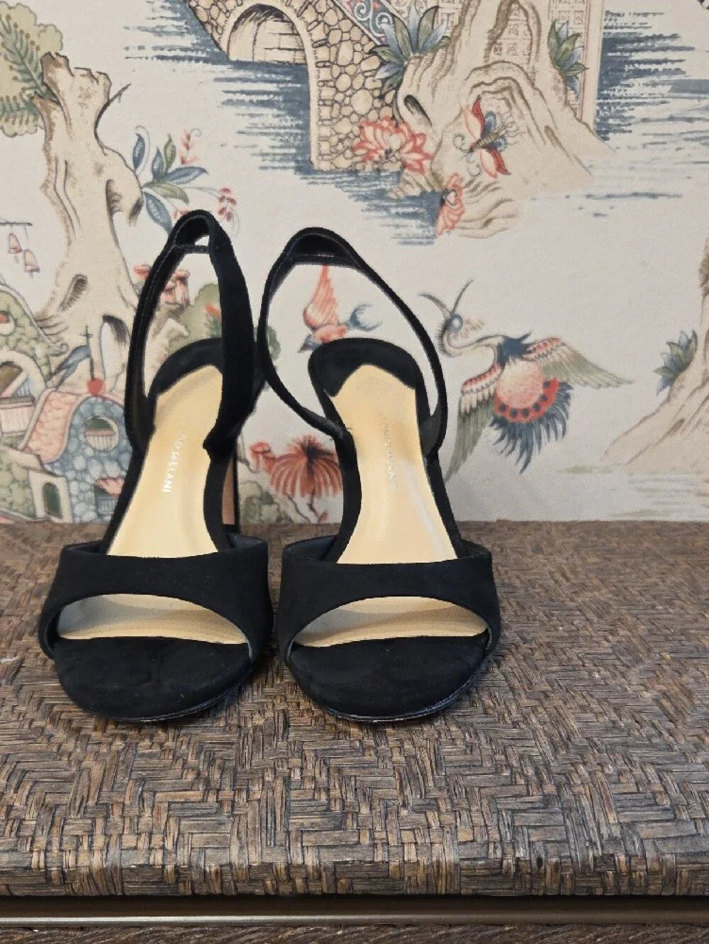 ANTONIO MELANI Black Suede Open-Toe Slingback Heels